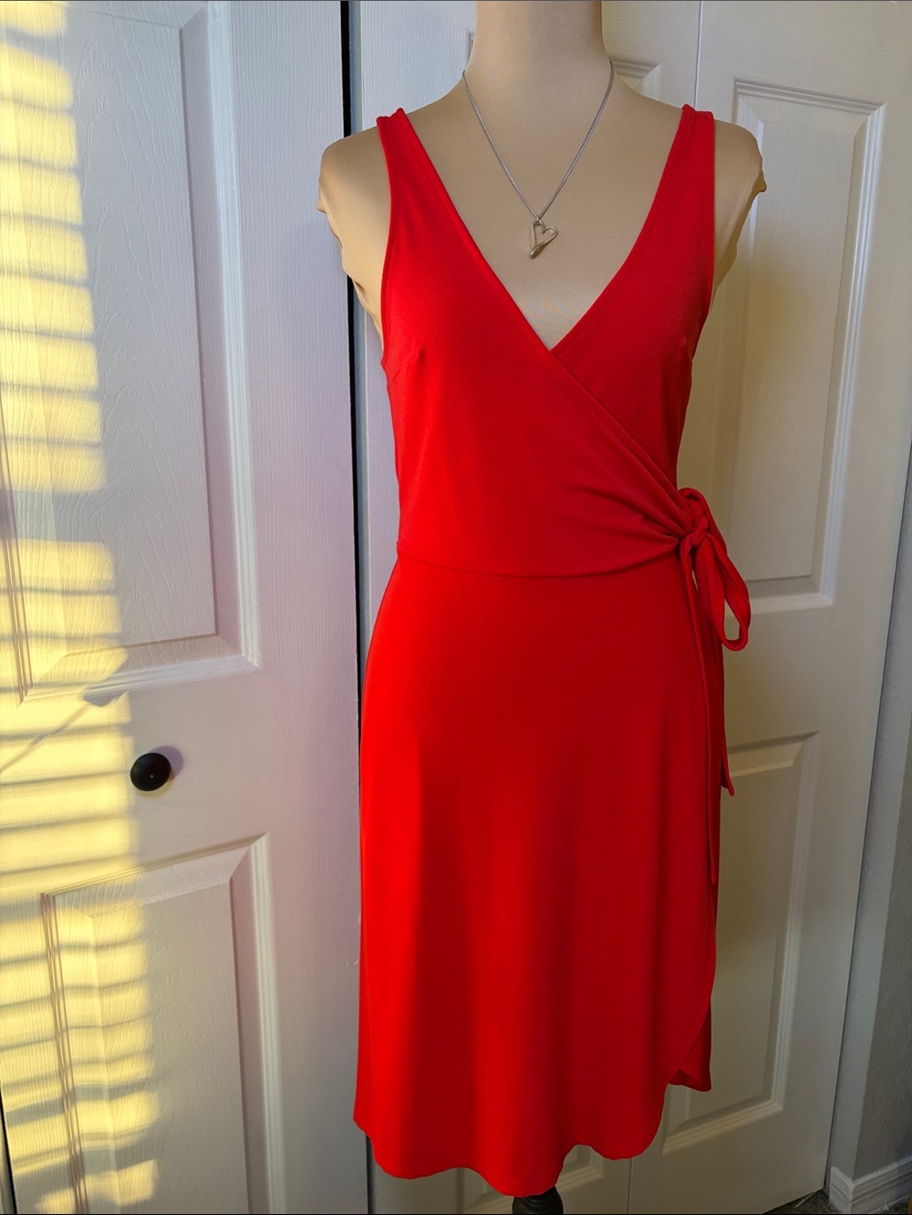 Express Red faux wrap dress size small deep V neck crossover stretch tank top